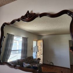 Vintage Wooded Framed Mirror With Antiques Glass 