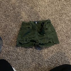 Ripped Green Jean Shorts 