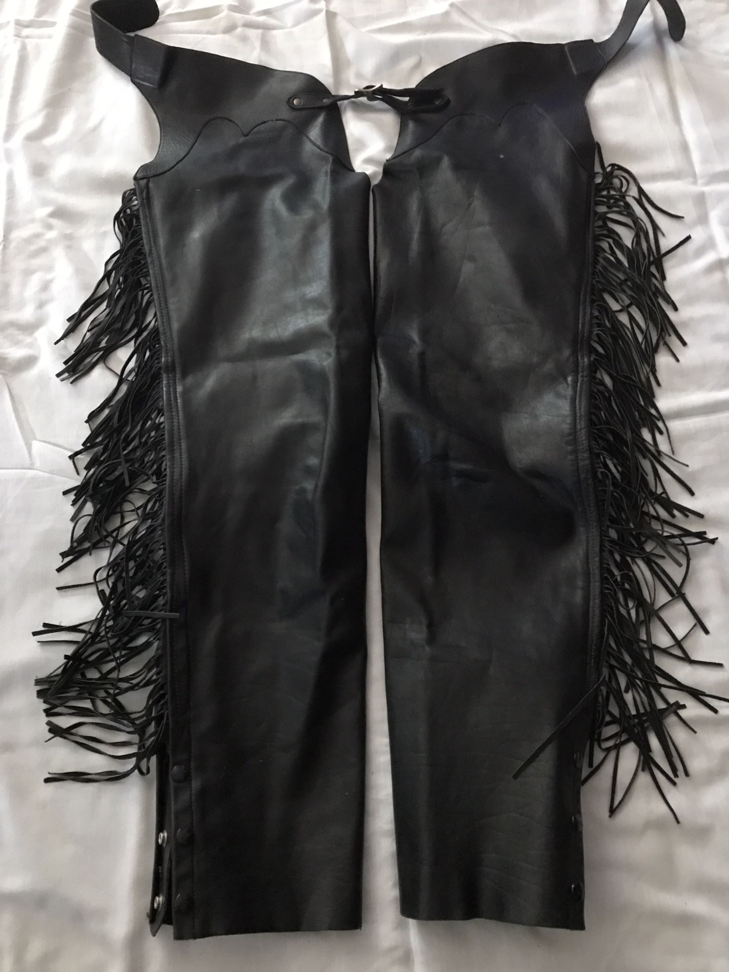 Black Leather Chaps with Fringe.