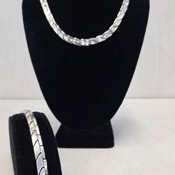 Men's .925 Sterling Silver Necklace & matching Bracelet Amazing Link 153.5 Grams