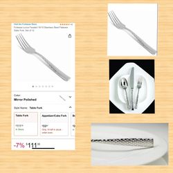 New!! Fortessa Lucca Faceted 18/10 Stainless Steel Flatware Table Fork, Set of 12