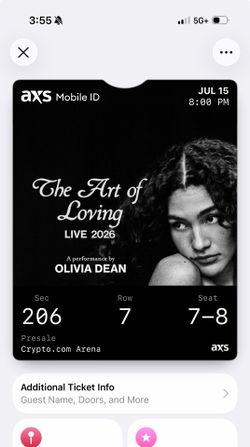 Olivia Dean Tickets L.A. 7/15 * 2 Tickets / $550 each