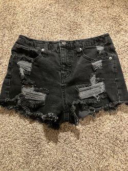 Black ripped denim shorts
