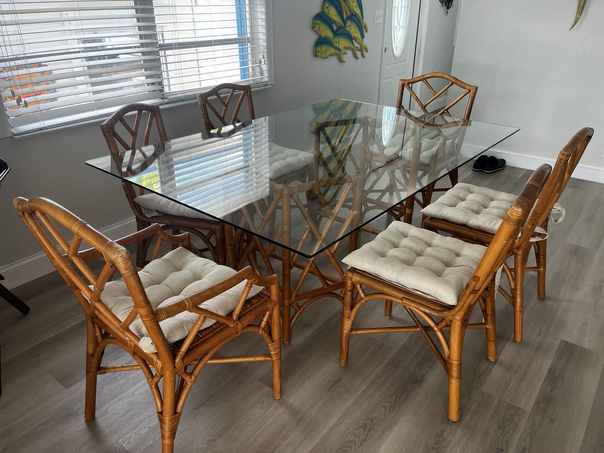 ITALIAN RATTAN DINING TABLE SET