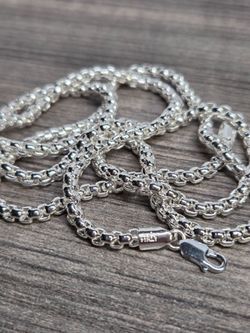 31" 925 Silver Content Rounded Box Chain Rope Necklace Heavy 4mm Luxury Style