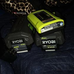 RYOBI 40V 4.0Ah And 40V 2.0Ah Brand New Batteries And Charger 