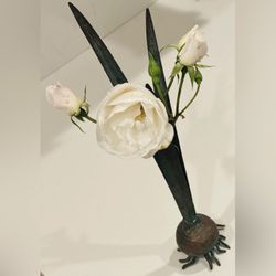 Fine Art Deco Antique Style Vintage Original Onion Bulb CARNEVALE Italy Bud Vase Nouveau 1985 Italian Copper Silver Brass Flower Floral Boudoir Vanity