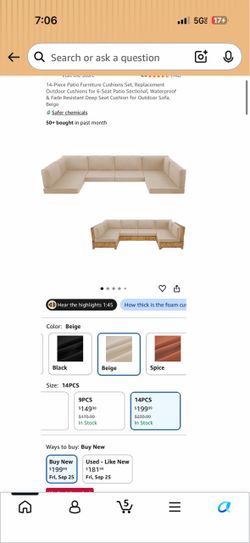 14-Piece Patio Furniture Cushions Set, Replacement Outdoor Cushions for 6-Seat Patio Sectional, Waterproof & Fade Resistant Deep Seat Cushion for Outd