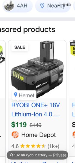 18V battery for ryobi tools
