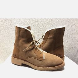 UGG QUINCY CHESTNUT COMBAT-INSPIRED SHEEPSKIN BOOTS