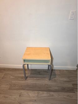 Modern Wood and Metal Side Table with Storage Cubby