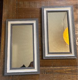 2 - Rectangular Gray-Trimmed Mirrored Wall Hanging