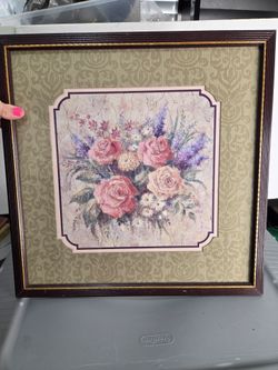 VTG Home Interiors and Gifts Floral Rose Art Print Framed Green Matte Wall Decor