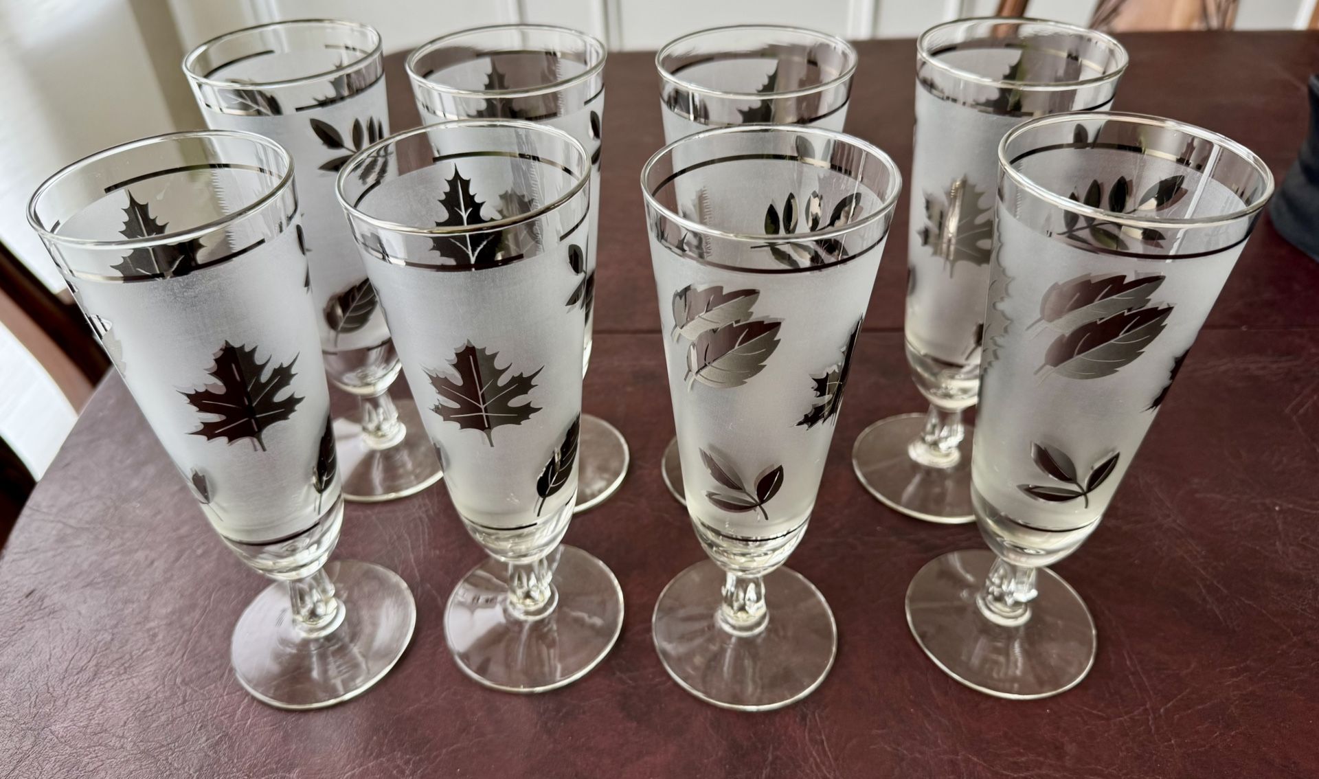 8 Vintage Libby Silver Foliage Pilsner Glasses