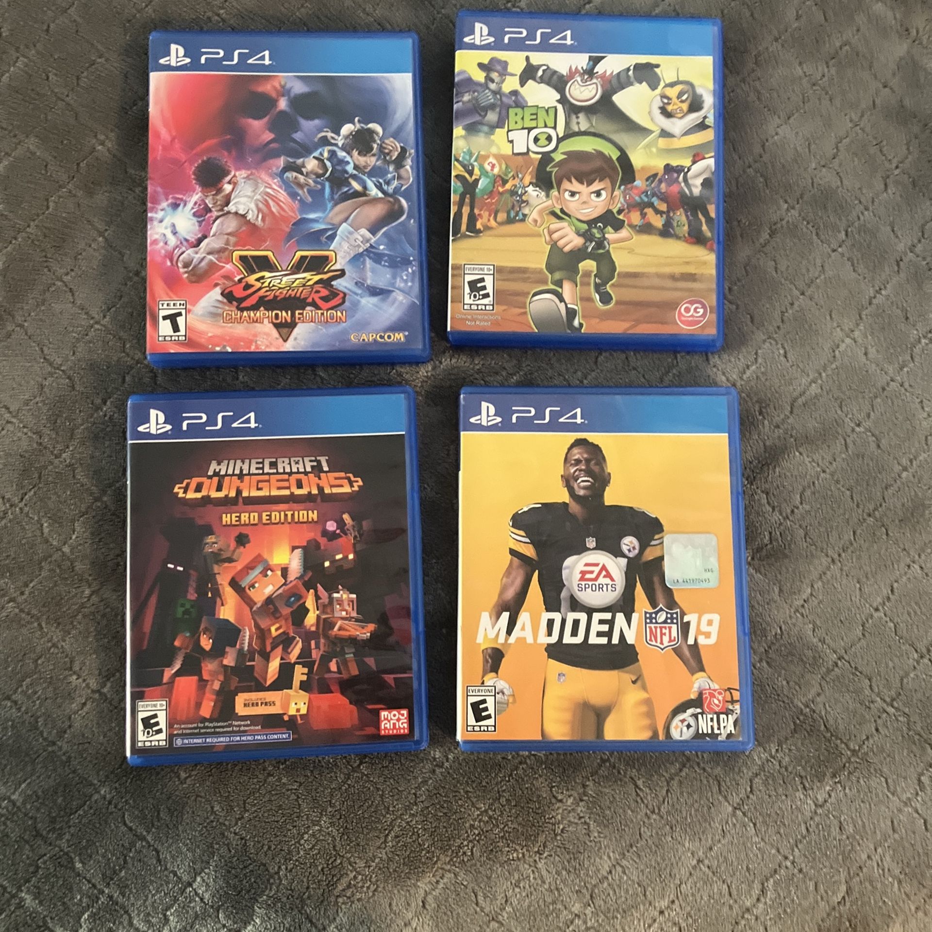 Ben10,madden 19,minecraft Dungeons,street Fighter.