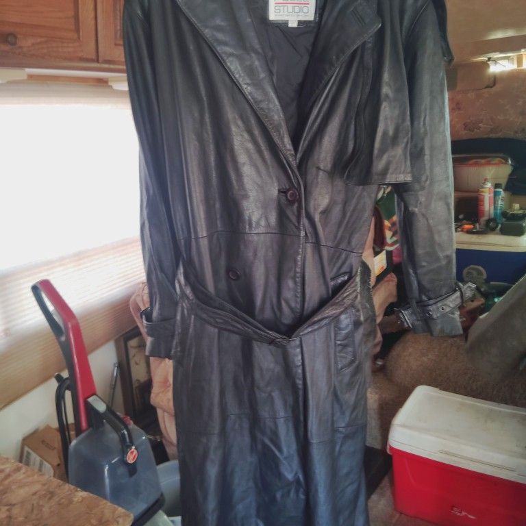 Black Leather Trench Coat