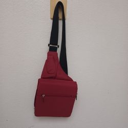 Travelon Red Crossbody Bag Multi-Pocket Sling Messenger Nylon Anti-Theft Travel Bag- Has Smudge, see pics