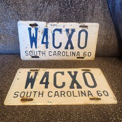 VINTAGE 1960 South Carolina License Plate Pair Set W4CXO