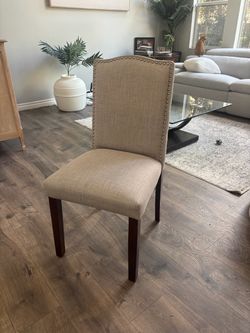 Gray Upholstered Dining Chair with Nailhead Trim
