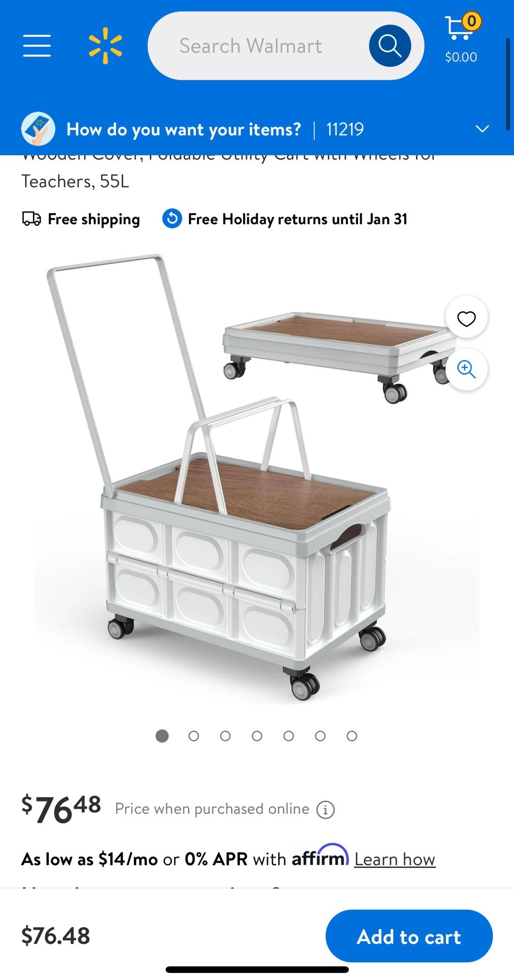 Rolling Crate with Wheels, Collapsible Rolling Crate with Wooden Cover, Foldable Utility Cart with Wheels for Teachers, 55L