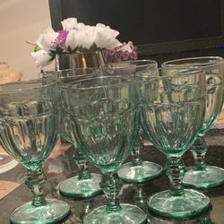  Vintage Aqua Green Goblets By Libbey Set Of 6