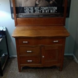Antique 3 Drawer 1 Door Dresser Washstand With Towel Bar  