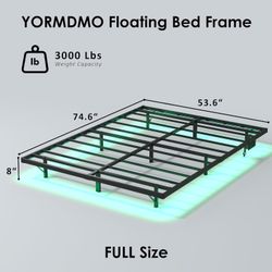 Floating Bed Frame Full Size, Heavy Duty Bedframe with Smart LED Lights 