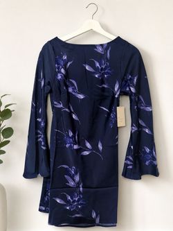 A New Day Navy Floral Bell Sleeve Dress XS