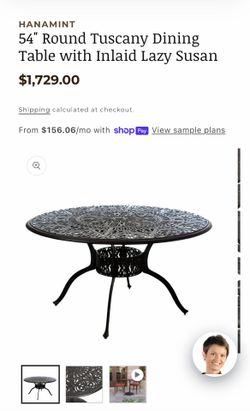 Hanamint 54" Round Tuscany Dining Table with Inlaid Lazy Susan with 6 chairs used