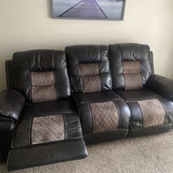 Recliner Couch Leather & Suede 