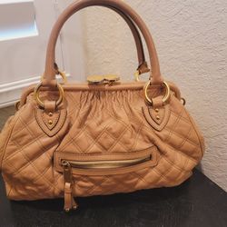 MARC JACOBS Classic Quilted Stam Beige Leather Satchel Bag 