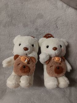 White Bear Plush Keychain Set of 2