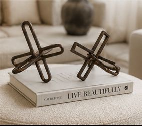 Set of 2 Modern Abstract Metal Sculptures – Rustic Bronze Home Decor