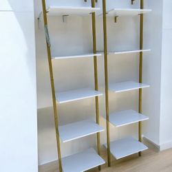 Like new 2 wooden 5-layer shelf ladder bookcase $55 ea: 12 deep x 18W x 72H.l