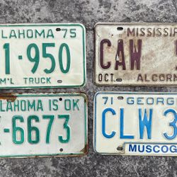 Vintage 1970s Lot United States License Plates Georgia~Oklahoma~Mississippi