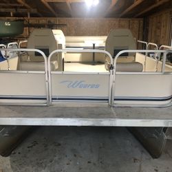 16’ Weeres Cadet series pontoon, with 25 hp 4 Stroke Mercury outboard 