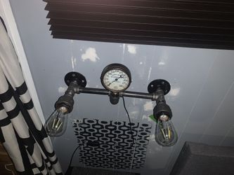 Industrial Wall Mount Light With Vintage Pressure Gauge
