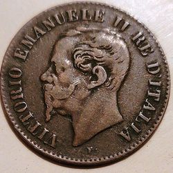 Antique Italy 1861 M ** 2 Centesimi Coin