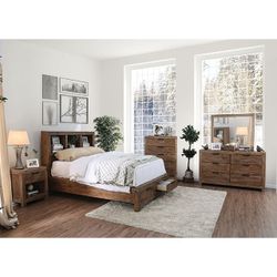Brand New Rustic Oak 4pc Queen Bedroom Set (Available In California & Eastern King)