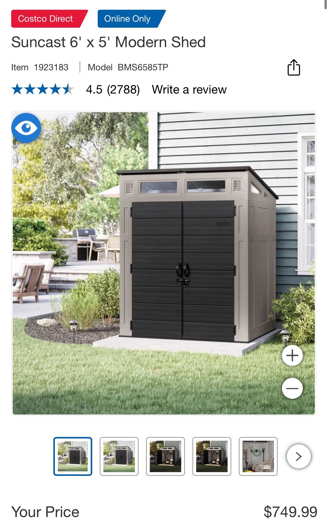 Suncast 6' x 5' Modern Shed. New In Box