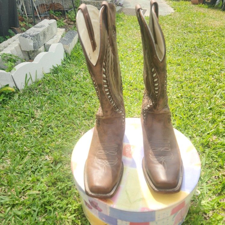 Womens Sz 11 J.B. Dillon Brown Leather Cowboy Boots