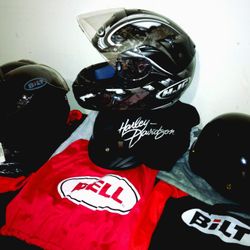 Four Motorcycle Helmets Plus Goggle Package 