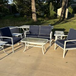 White Outdoor Allen And Roth Patio Furniture With Sunbrella Cushions