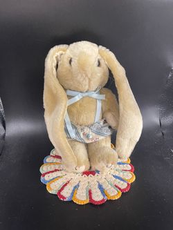 Vintage Plush Posable Long-eared Rabbit Stuffed Animal (7”)