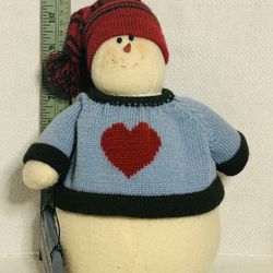 Miss Elle’s Collection 15” Snowman With Sweater And Handcrafted Message “Love Warms The Heart”