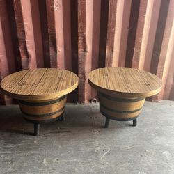 2 MCM Whiskey Barrel Table End Cabin Decor Bar Furniture Farmhouse 17”x 24"