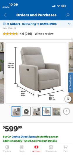 Costco Tallula Fabric Power Glider Recliner with Power Headrest