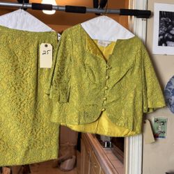 Vintage Yellow Lace Suit Skirt Set Women's 1950