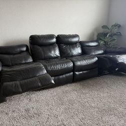4-Seat Black Leather Recliner Sofa 