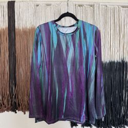 Blue and purple abstract print long sleeve top; perfect condition, brand new without tags, never worn!